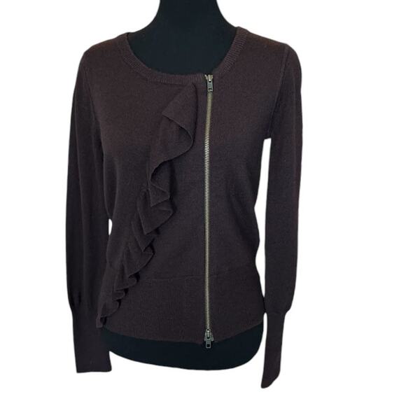 New ~ J.CREW J. CREW ~ 100% Merino Wool Double Zipper Ruffle Cardigan Sweater S - Picture 1 of 4